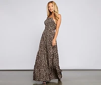 Fiercely Stylish Lace-Up Leopard Maxi Dress