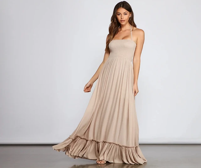 Hollister Sofia Side-Smocked Maxi Dress | Liberty Center Hollister Sofia Side-Smocked Maxi Dress | Liberty Center