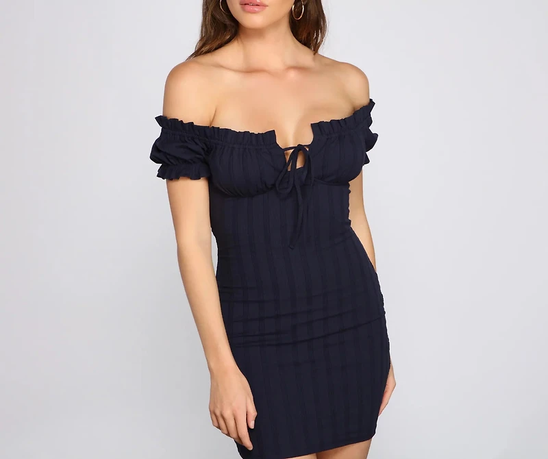 Show 'Em Off Shoulder Smocked Mini Dress