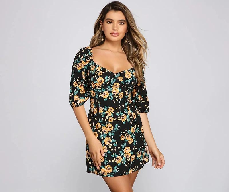 Floral Frenzy Off The Shoulder Skater Dress