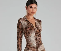 Stun Snake Print Button-Down Dress