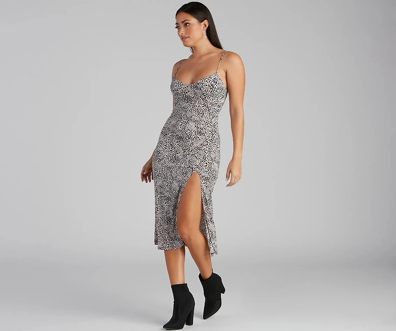 Steal The Spotlight Leopard Slit Midi Dress
