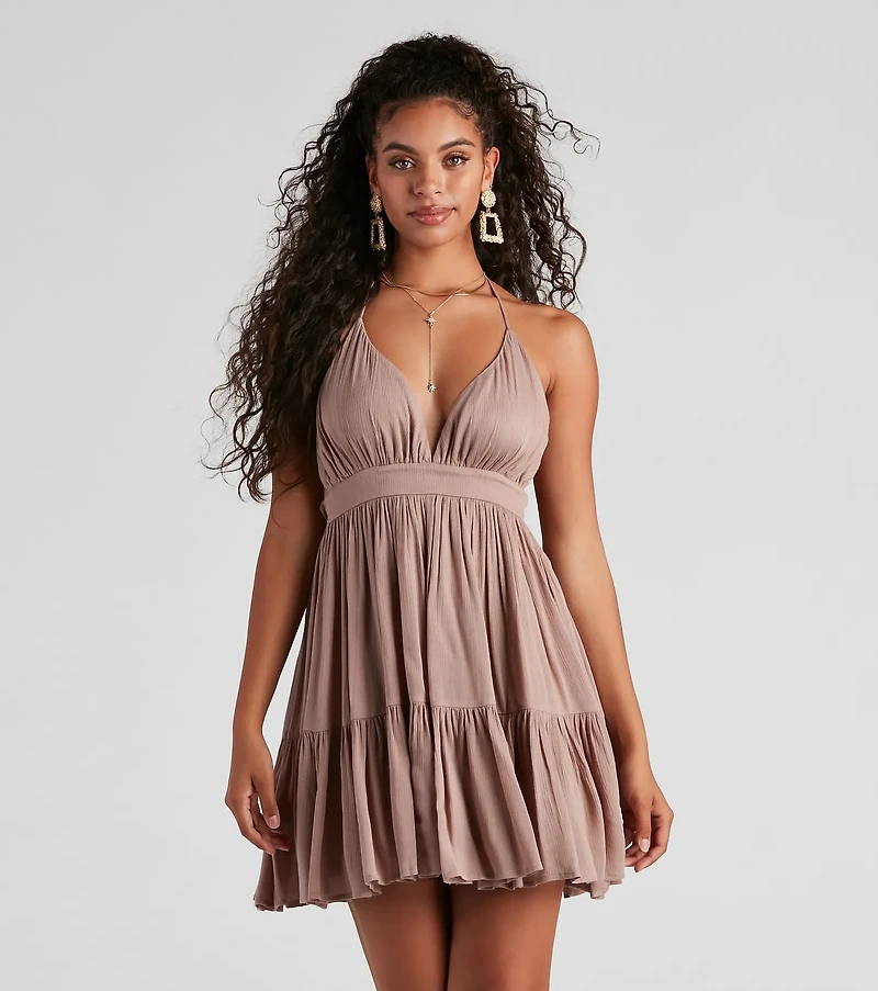 Spring Breeze Linen Halter Skater Dress