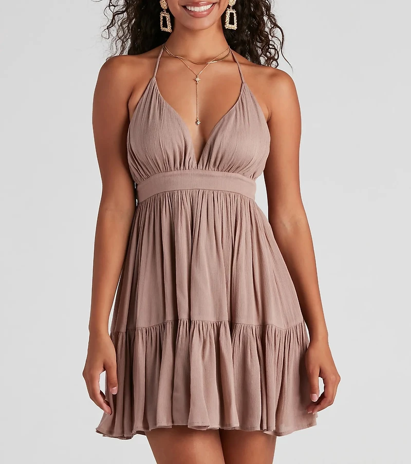 Spring Breeze Linen Halter Skater Dress