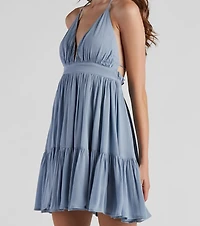 Spring Breeze Linen Halter Skater Dress