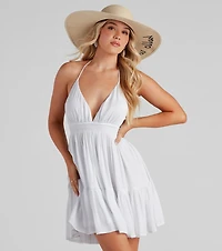 Spring Breeze Linen Halter Skater Dress