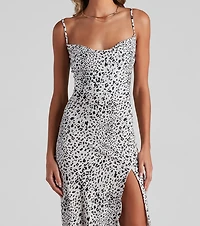 Jungle Cat Leopard Cowl Midi Dress