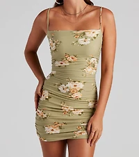 Floral Occasion Ruched Side Mini Dress