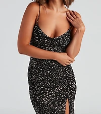 Steal The Spotlight Leopard Slit Midi Dress
