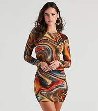 Swirl Of Splash Crew Mini Dress