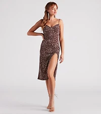 Steal The Spotlight Leopard Slit Midi Dress
