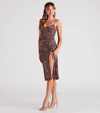 Steal The Spotlight Leopard Slit Midi Dress