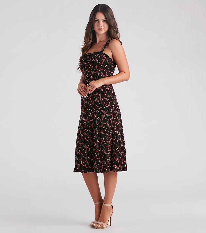So Love Floral A-Line Midi Dress
