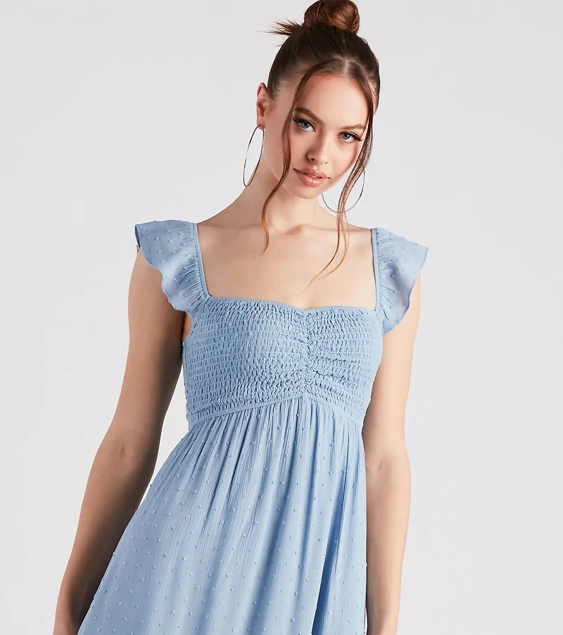 Just Peachy Keen Off-The-Shoulder Midi Dress