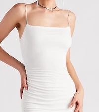 Favorite Pick Ruched Slit Midi Dress