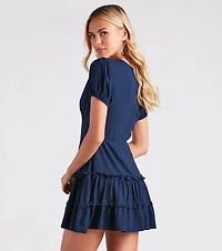 Darling Twirl Crepe Ruffle Skater Dress