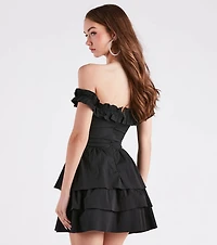 So Lovely Off-The-Shoulder Ruffled Skater Dress
