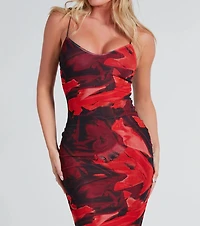 Fine Arts Abstract Mesh Midi Dress
