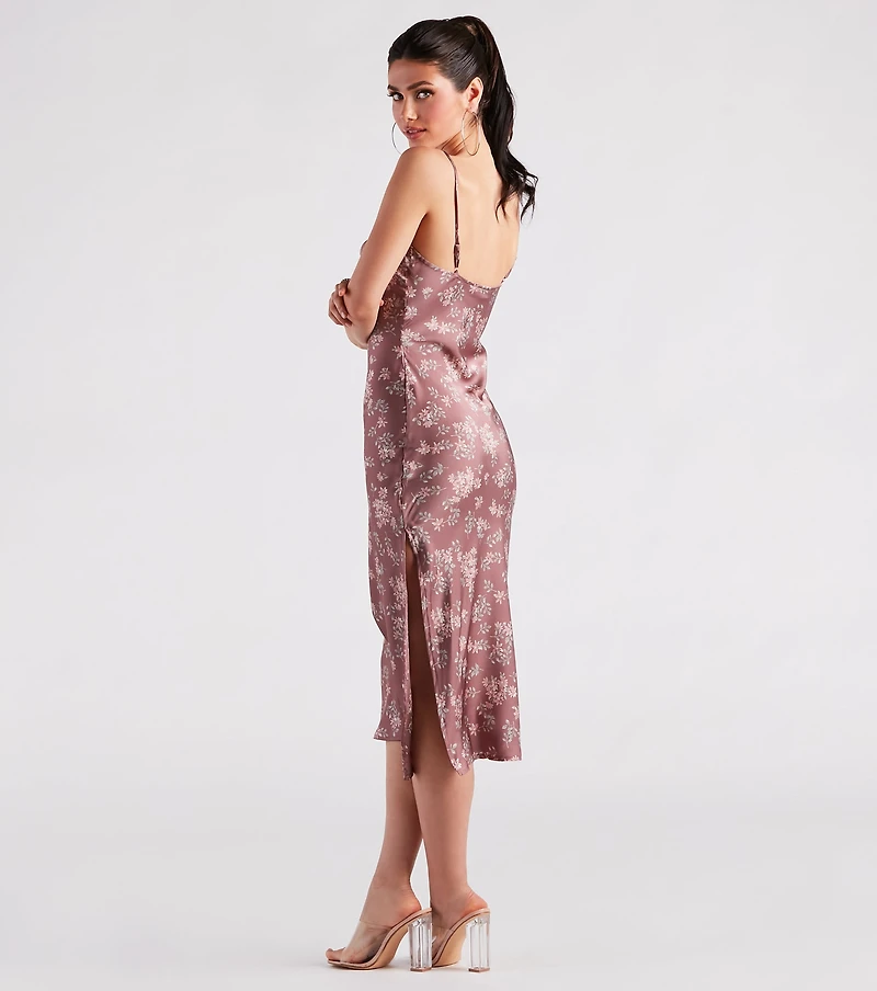 Dreamy Floral Satin Midi Dress