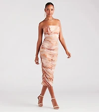 Day Dreamer Strapless Abstract Midi Dress
