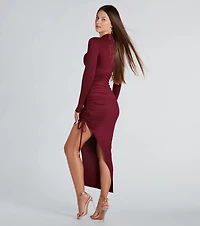 The Lineup Mock Neck High Slit Midi Dress