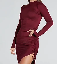 The Lineup Mock Neck High Slit Midi Dress