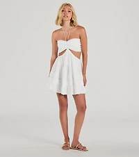 Sweetie Status Halter Crochet Trim Babydoll Dress