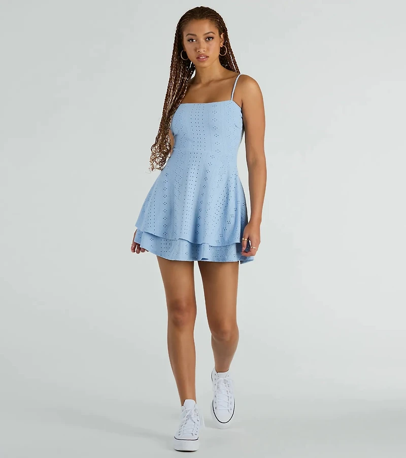 Pretty Vibes Eyelet Knit Layered Skater Dress