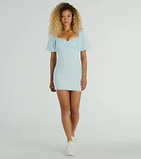 Oh-So-Cute Puff Sleeve Lace-Up Gingham Mini Dress
