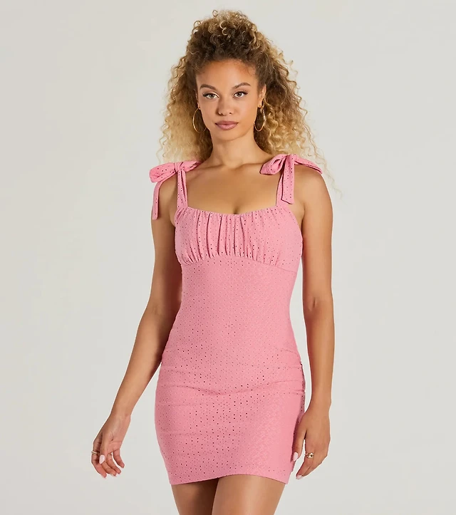 aurora eyelet mini dress Extro & Vert Aurora Eyelet Embroidered Drop-Waist Mini Dress in Natural