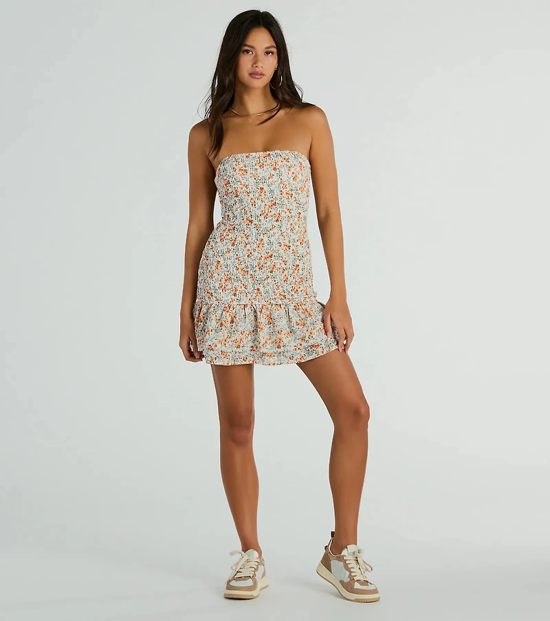 Speechless Strapless Floral Ruffle Mini Dress