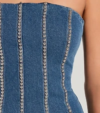 Tell Me About It Stud Strapless Denim Mini Dress
