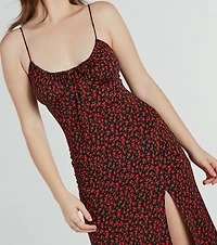 Sweet Flair High Slit Ditsy Floral Knit Midi Dress