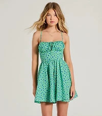 Think About Me Lace-Up Floral Skater Dress