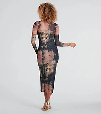 Downtown Chic Abstract Print Midi Dress