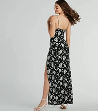 Sweet Mood High Slit Floral Knit Maxi Dress