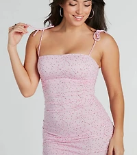 Cutest Look Ditsy Floral Ruched Knit Mini Dress