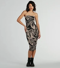 Dreamy Escape Strapless Tropical Midi Dress
