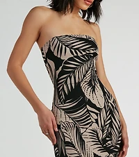 Dreamy Escape Strapless Tropical Midi Dress
