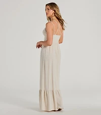 Covetable Charm V-Neck Ruffled Maxi Dress