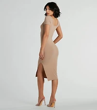 Perfect And Stylish Scoop Neck Ribbed Knit Midi Dress