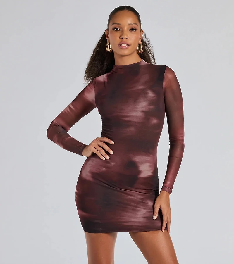 Popular Poise Mock Neck Abstract Mini Dress