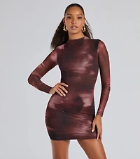 Popular Poise Mock Neck Abstract Mini Dress