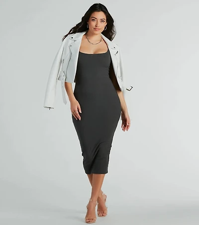 So Effortless Ribbed Knit Bodycon Midi Dress