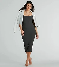 So Effortless Ribbed Knit Bodycon Midi Dress