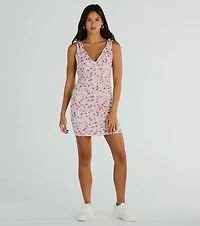 Darling Flirtation Tie Strap V-Neck Floral Mini Dress