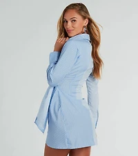 Striped Delight Surplice Collared Mini Dress