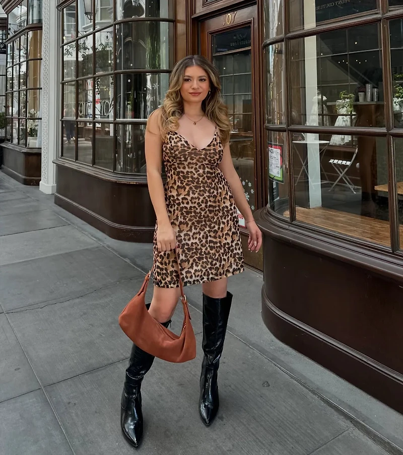 On The Prowl V-Neck Leopard A-Line Mini Dress