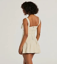 Babe With Taste Buckle Strap Pleated Mini Dress