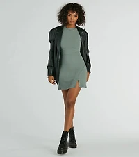 Note To Self Ribbed Knit A-Line Mini Dress